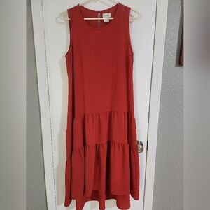 Nicole Miller Sleeveless Tiered Midi Dress in Rust